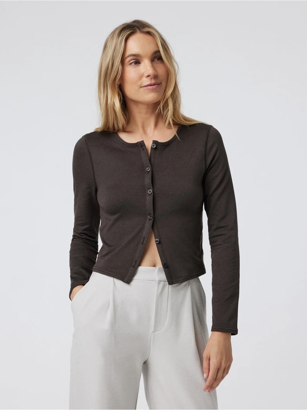 Vuori Halo Cardigan Java Heather Size Medium